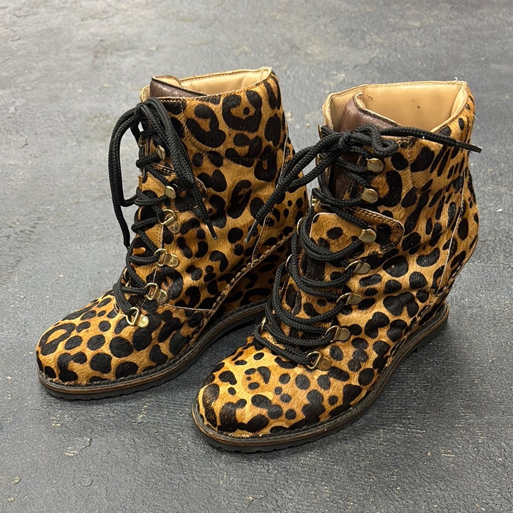 Diane Von Furstenburg Leopard Calf Fur Women's Wedge Boots